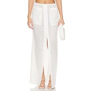 Lovers + Friends Fiona Cottagecore Romantic Maxi Skirt White Eyelet Lace XS